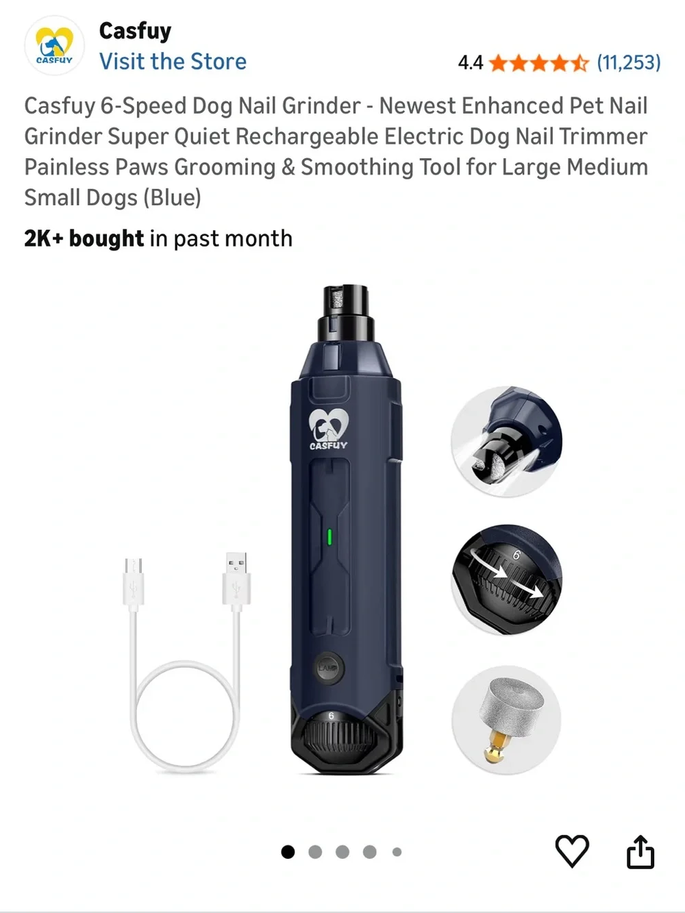 6-Speed Dog Nail Grinder- Rechargeable Electric Dog Nail Trimmer